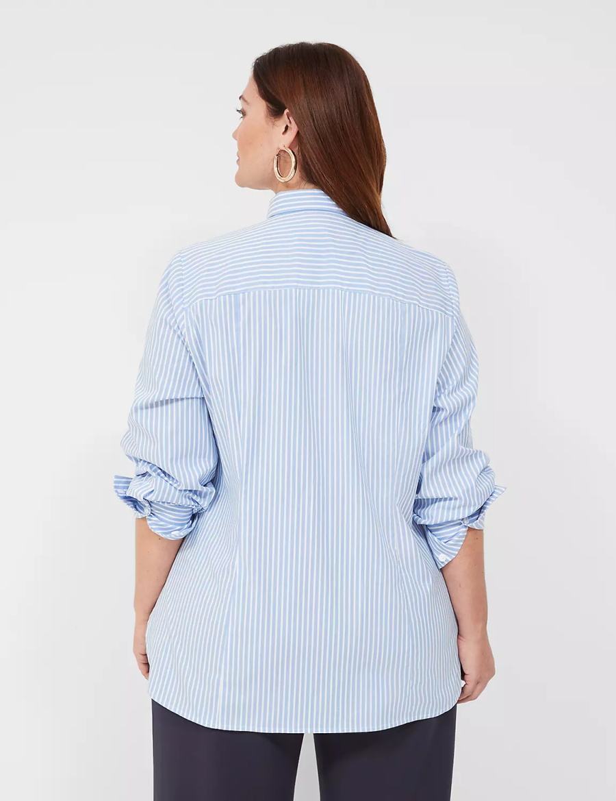 Women Lane Bryant Button-Down Stripe Girlfriend Shirts Light Blue Stripes | GVX4955JJ