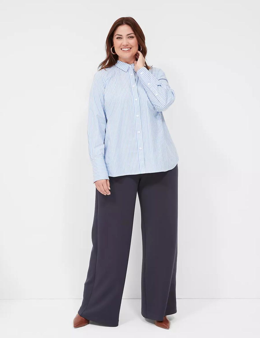 Women Lane Bryant Button-Down Stripe Girlfriend Shirts Light Blue Stripes | GVX4955JJ