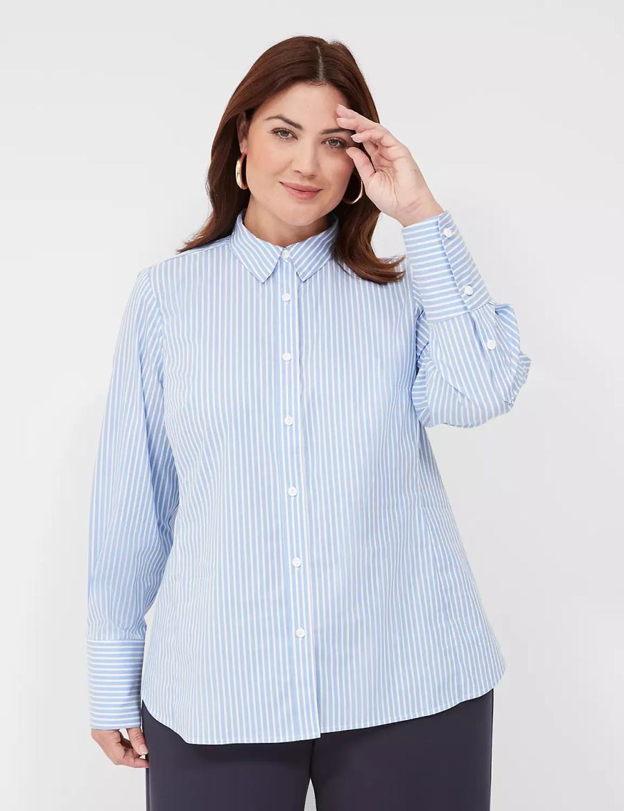 Women Lane Bryant Button-Down Stripe Girlfriend Shirts Light Blue Stripes | GVX4955JJ