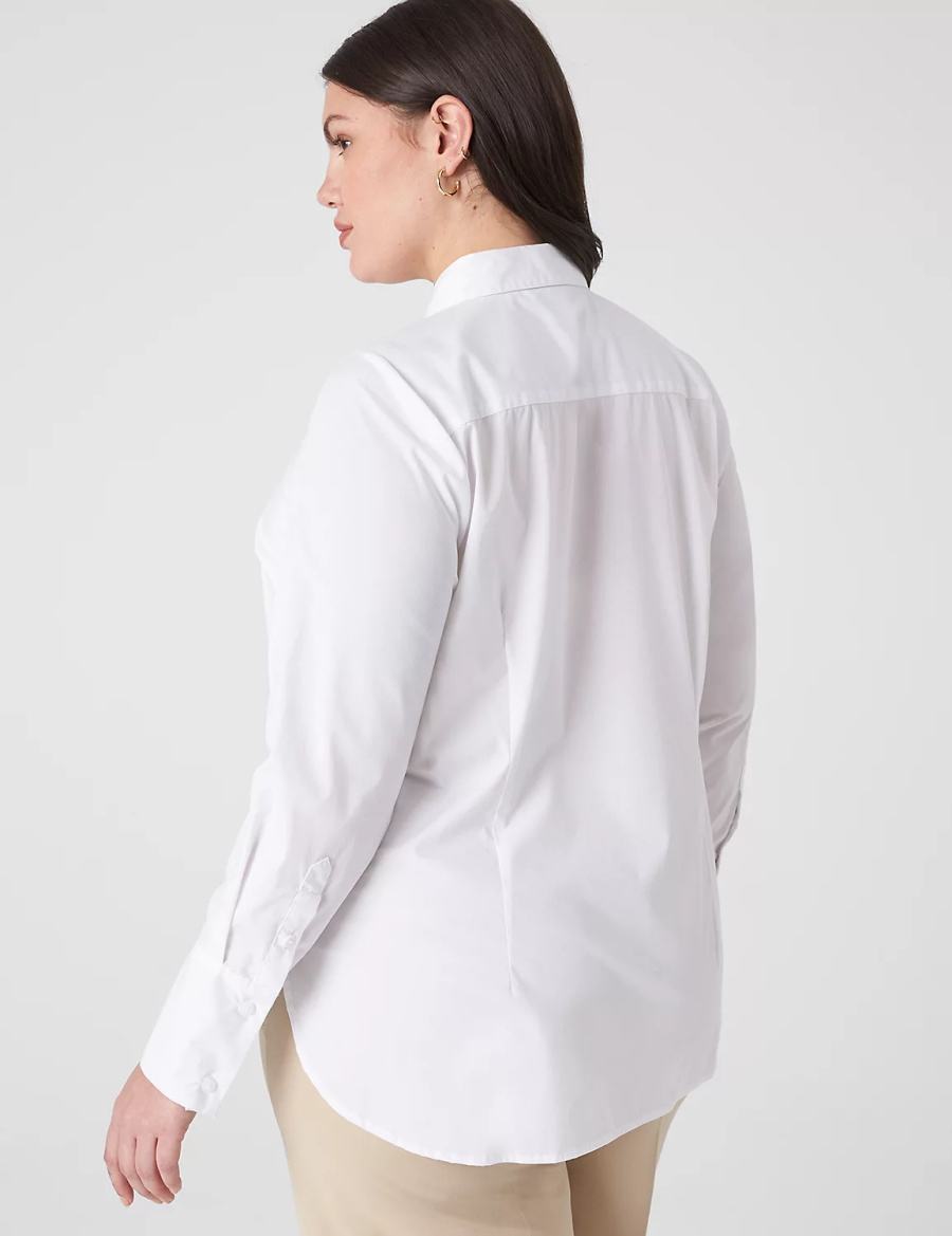 Women Lane Bryant Button-Front No-Peek Girlfriend Shirts White | MJC6786WR