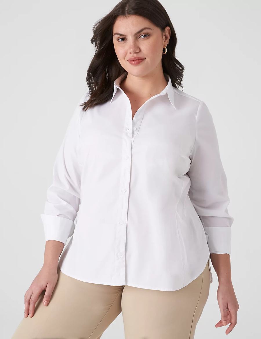 Women Lane Bryant Button-Front No-Peek Girlfriend Shirts White | MJC6786WR