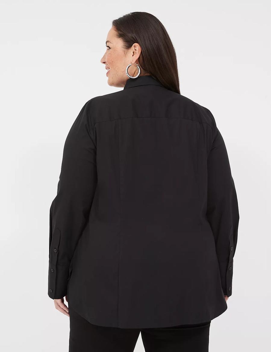 Women Lane Bryant Button-Front No-Peek Girlfriend Shirts Black | BTL251RY