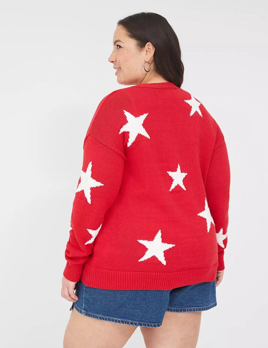 Women Lane Bryant Button-Front Star Cardigan Red | PJE2540RR