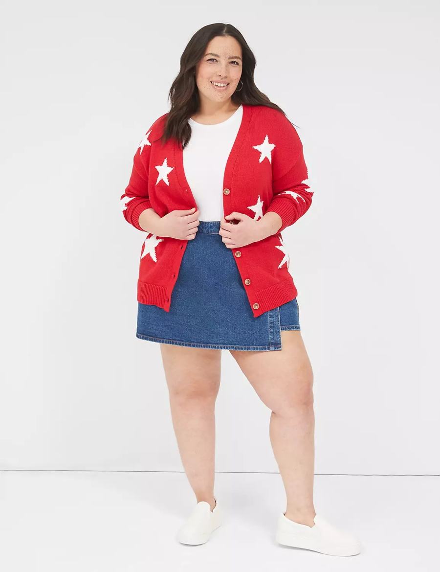 Women Lane Bryant Button-Front Star Cardigan Red | PJE2540RR