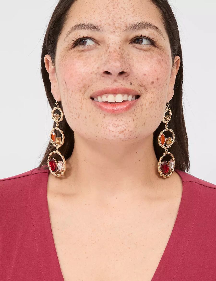 Women Lane Bryant Cabernet Imitation Stone Drop Earrings Gold | UGN7480FG