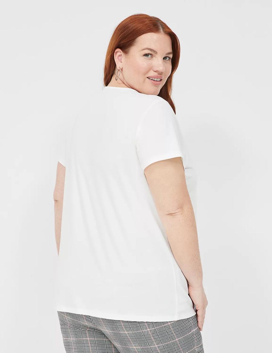 Women Lane Bryant Cap-Sleeve Pleat-Front Top T Shirts White | VMF479EE