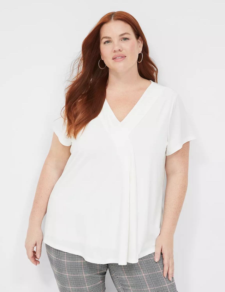 Women Lane Bryant Cap-Sleeve Pleat-Front Top T Shirts White | VMF479EE