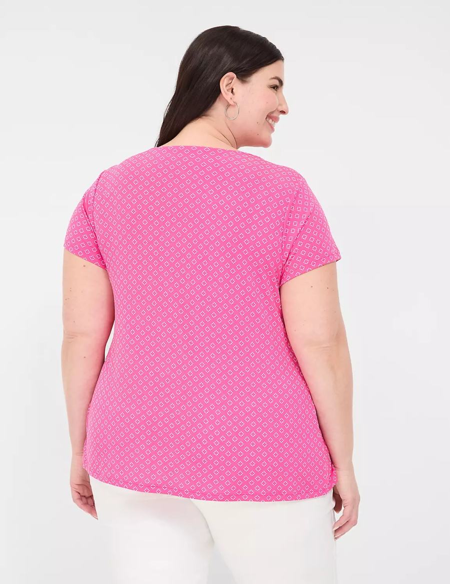 Women Lane Bryant Cap-Sleeve Pleat-Front Top T Shirts Pink | JRE10037OK