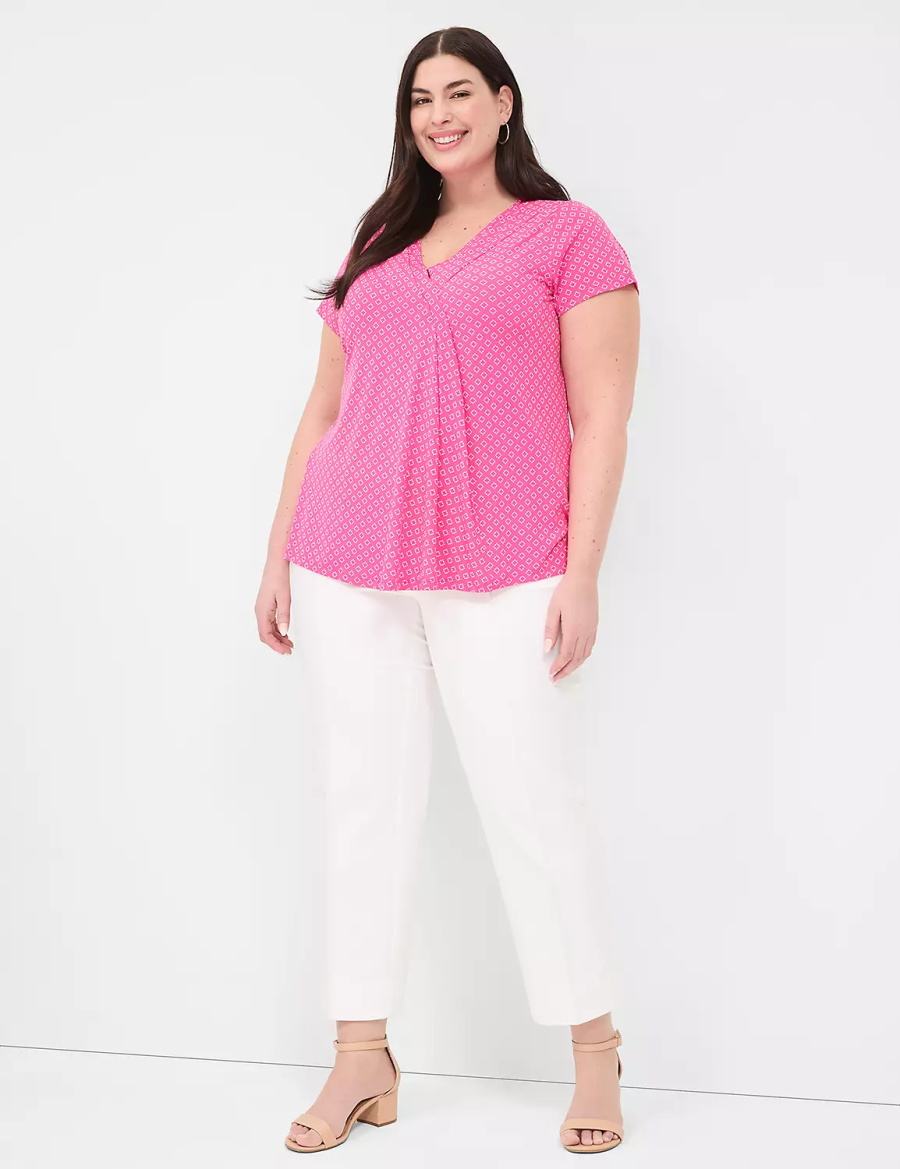 Women Lane Bryant Cap-Sleeve Pleat-Front Top T Shirts Pink | JRE10037OK