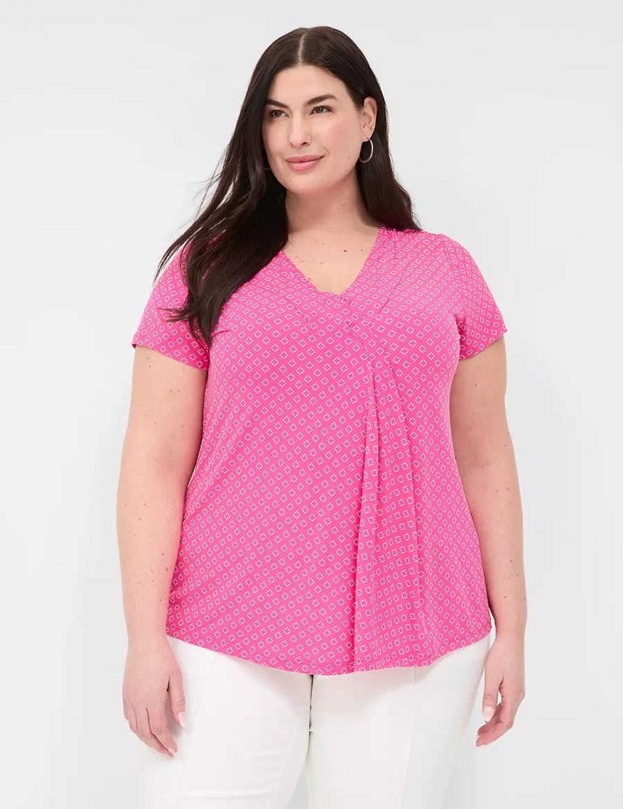 Women Lane Bryant Cap-Sleeve Pleat-Front Top T Shirts Pink | JRE10037OK