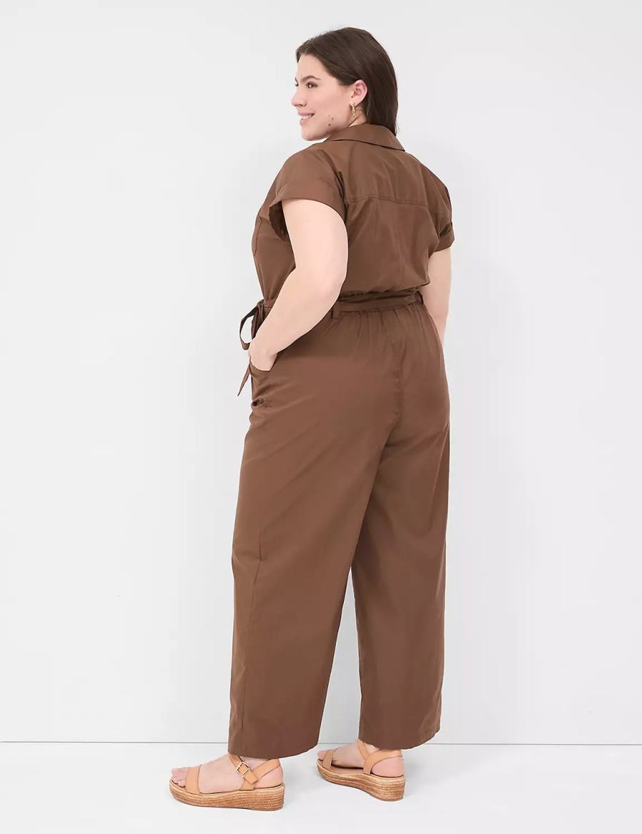 Women Lane Bryant Cap-Sleeve Utility Jumpsuit Brown | NZW4155KS