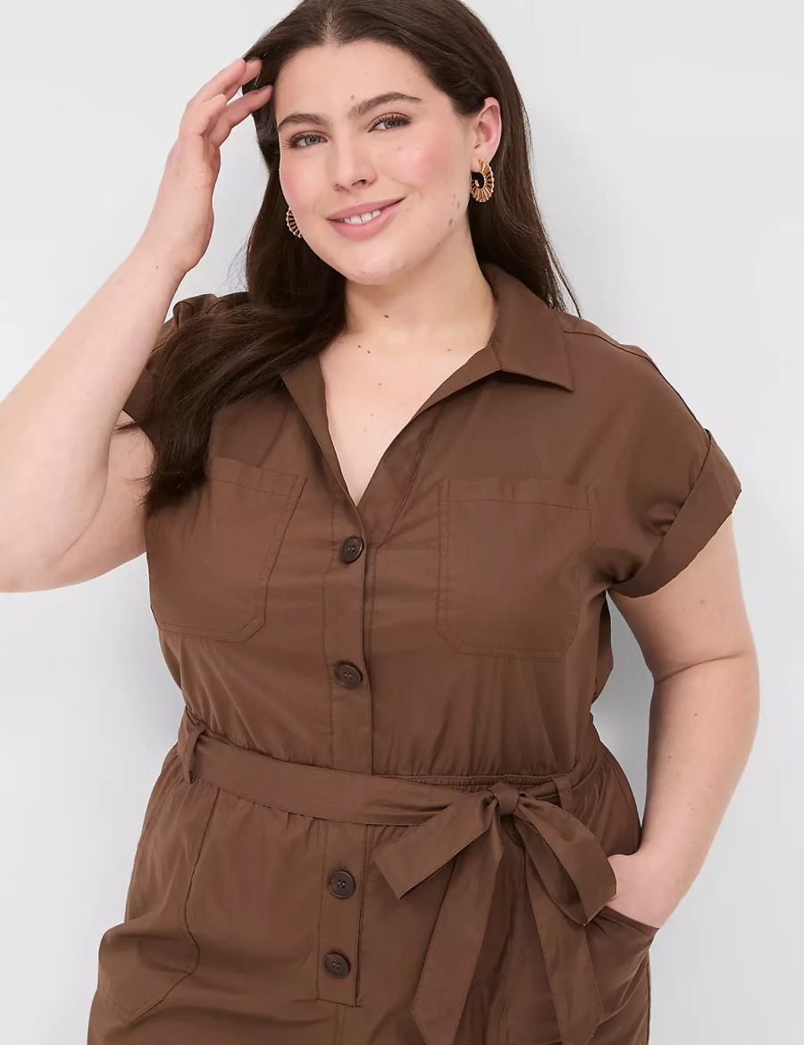 Women Lane Bryant Cap-Sleeve Utility Jumpsuit Brown | NZW4155KS