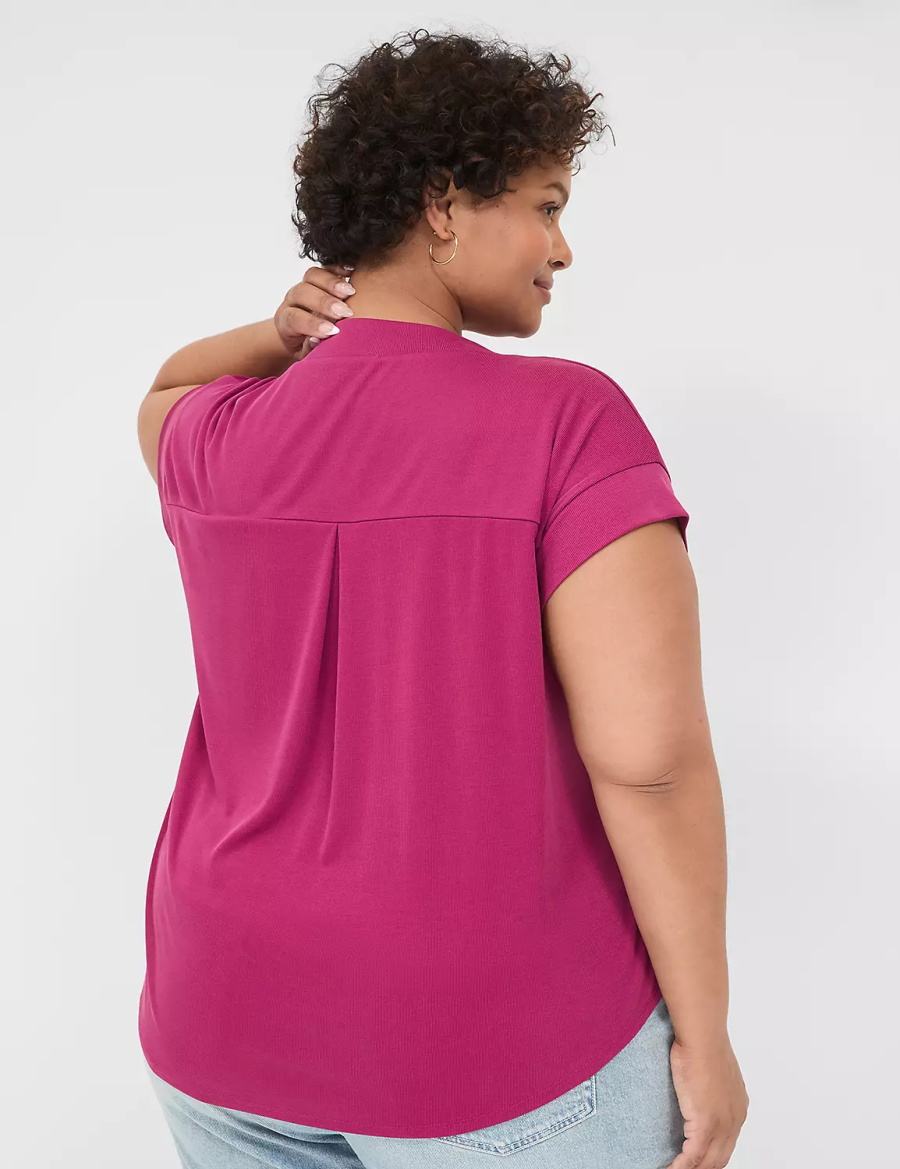 Women Lane Bryant Cap-Sleeve V-Neck Pleat-Front Top T Shirts Purple | HNU6758AX