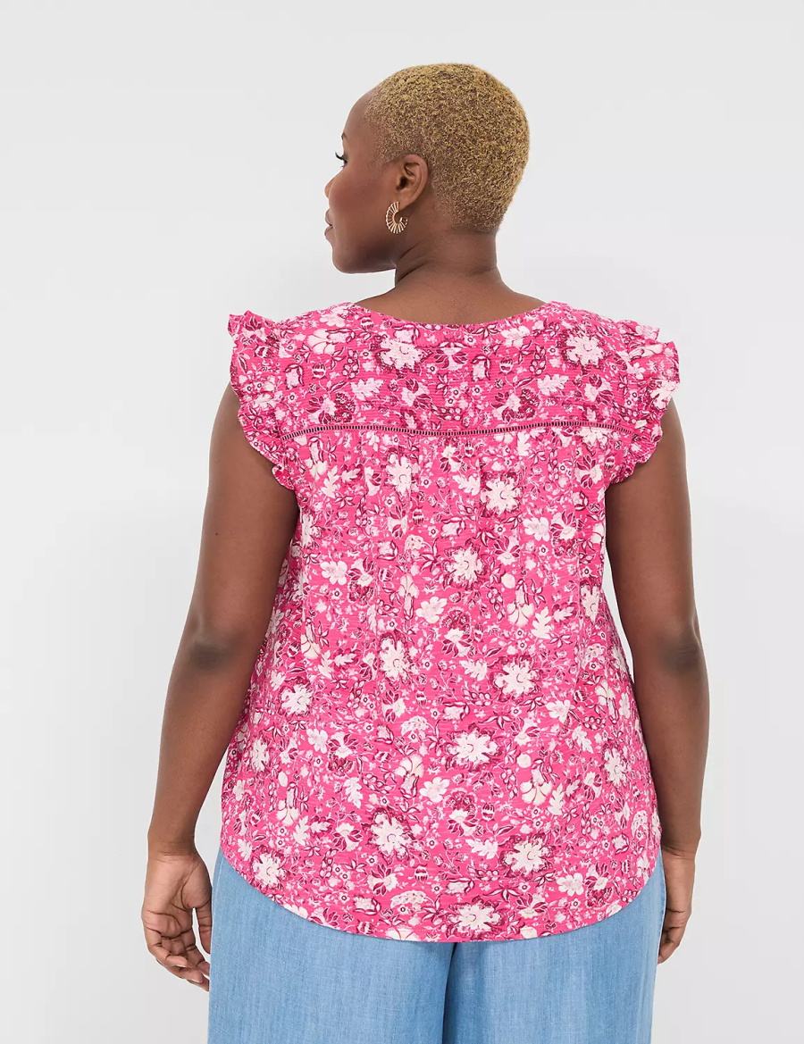 Women Lane Bryant Cap-Sleeve Woven & Knit Top T Shirts Pink | PJR2215FH