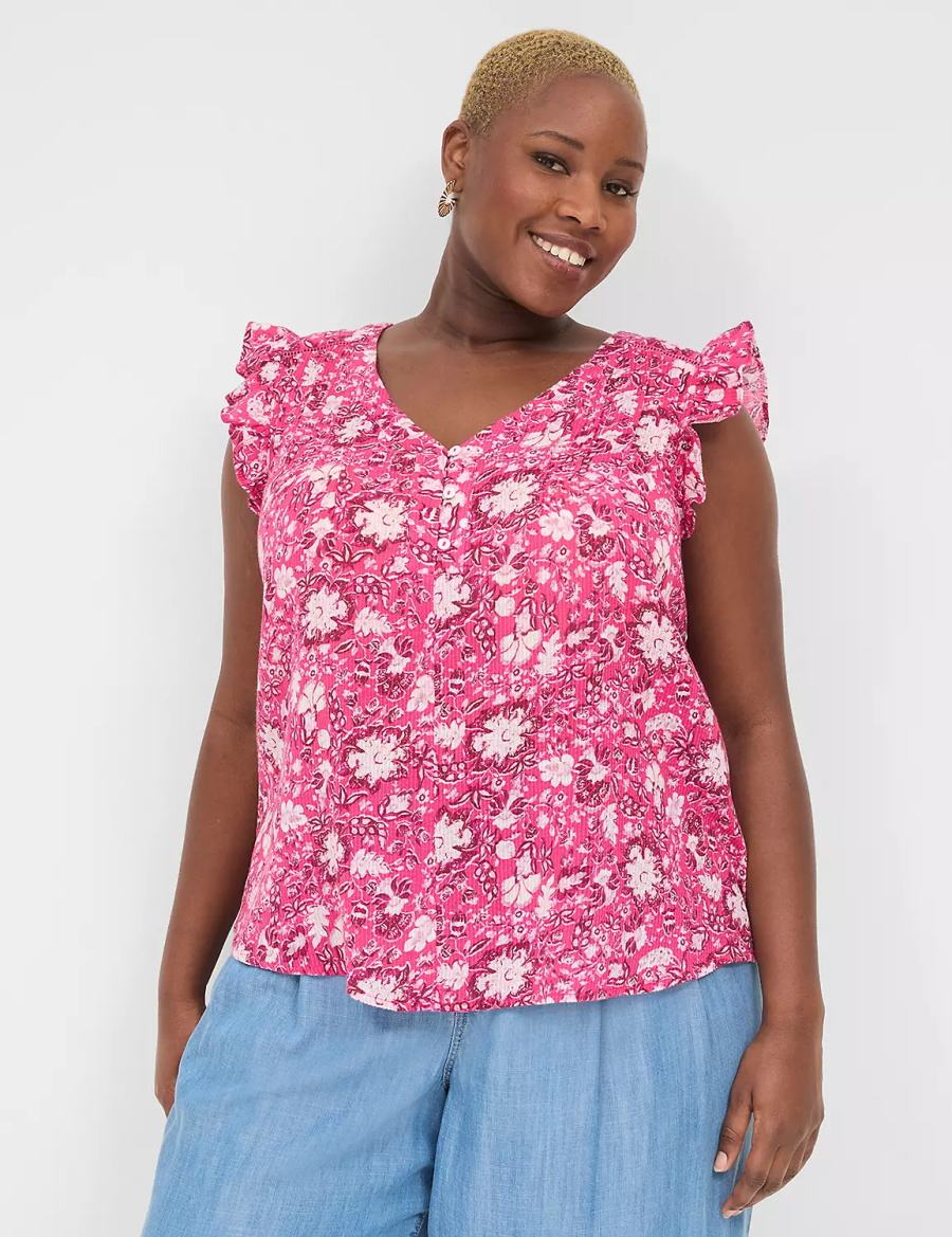 Women Lane Bryant Cap-Sleeve Woven & Knit Top T Shirts Pink | PJR2215FH