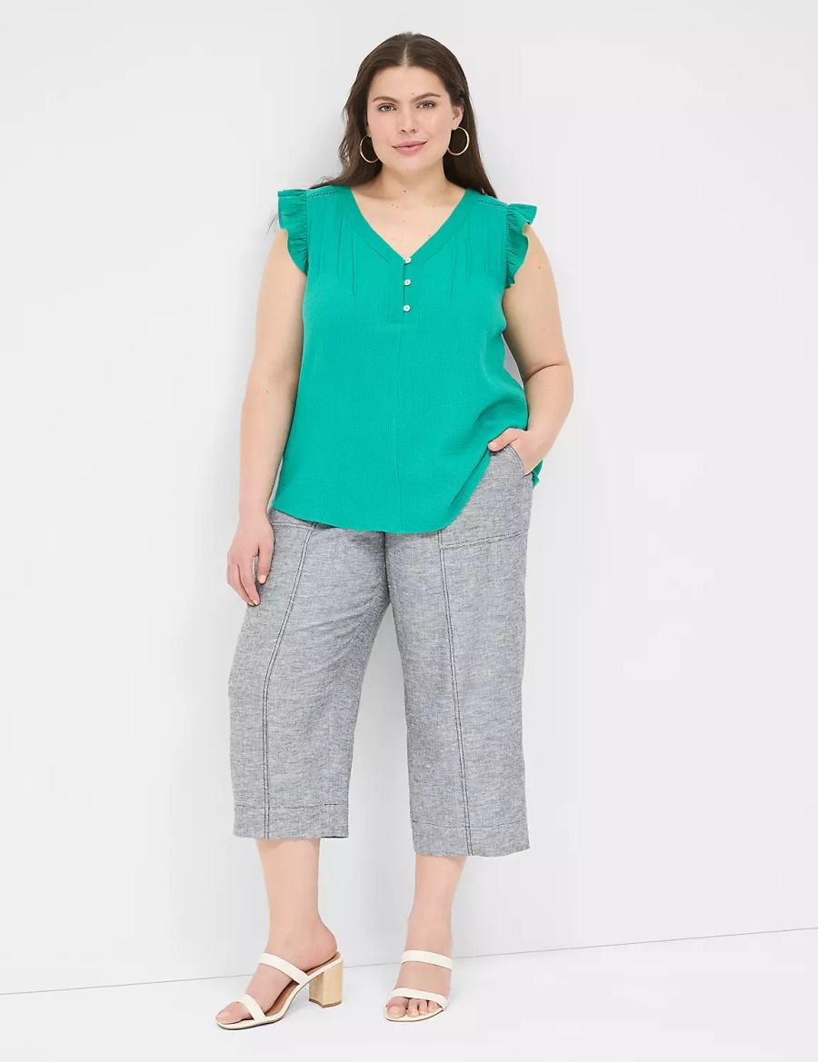 Women Lane Bryant Cap-Sleeve Woven & Knit Top T Shirts Light Turquoise | QQV8798VJ