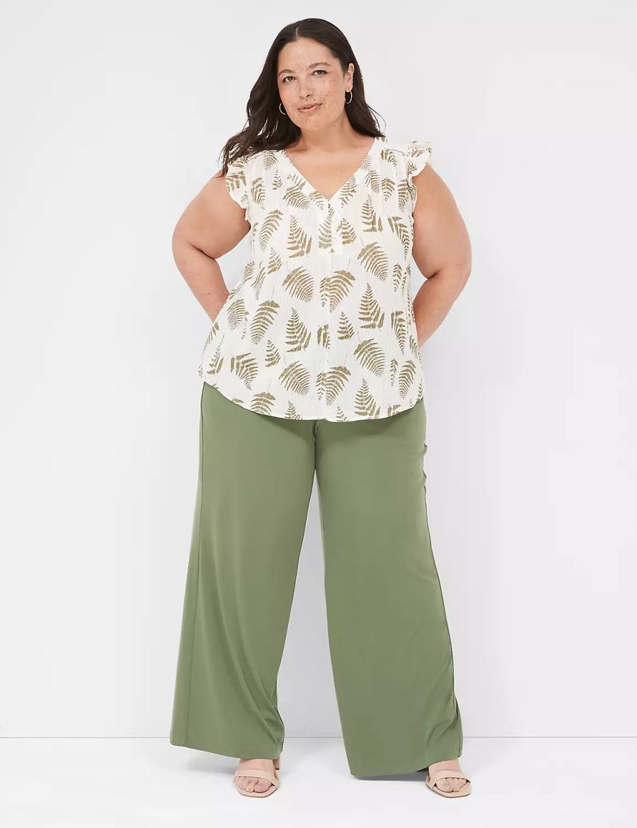 Women Lane Bryant Cap-Sleeve Woven & Knit Top T Shirts Green | QJN5549BP