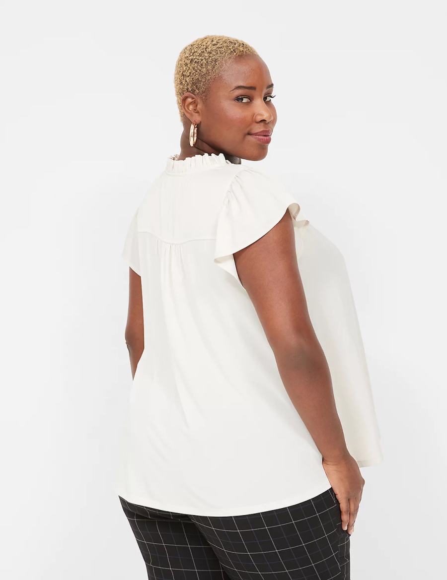 Women Lane Bryant Cap Flutter-Sleeve Satin & Knit Top T Shirts White | DIM2898VM