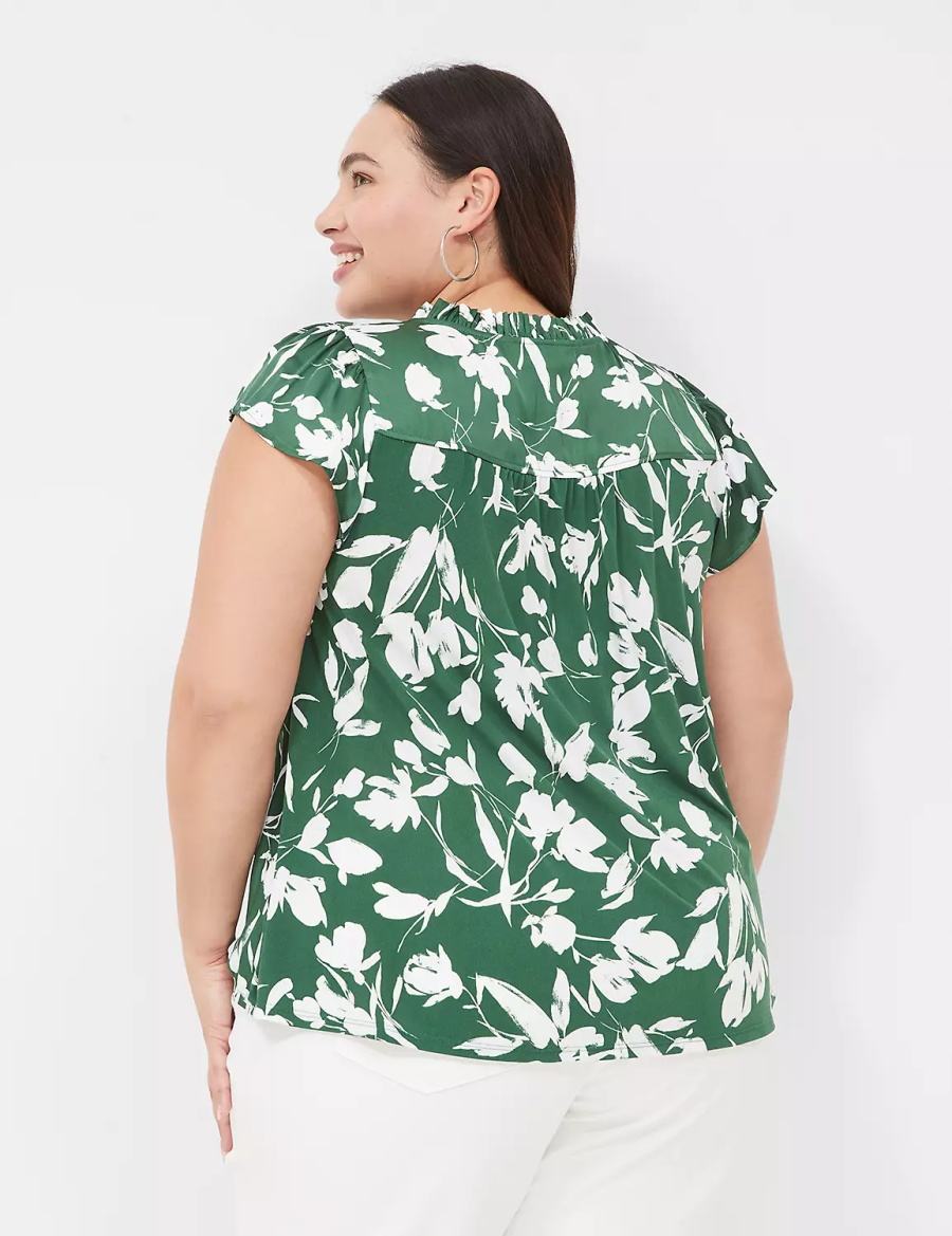 Women Lane Bryant Cap Flutter-Sleeve Satin & Knit Top T Shirts Green | VWZ7670VO