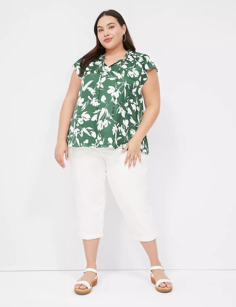 Women Lane Bryant Cap Flutter-Sleeve Satin & Knit Top T Shirts Green | VWZ7670VO