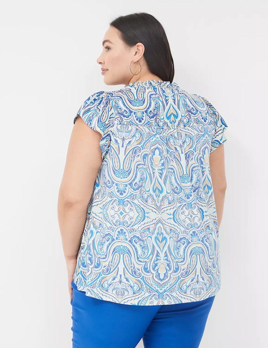 Women Lane Bryant Cap Flutter-Sleeve Satin & Knit Top T Shirts Blue | NLZ8286RR