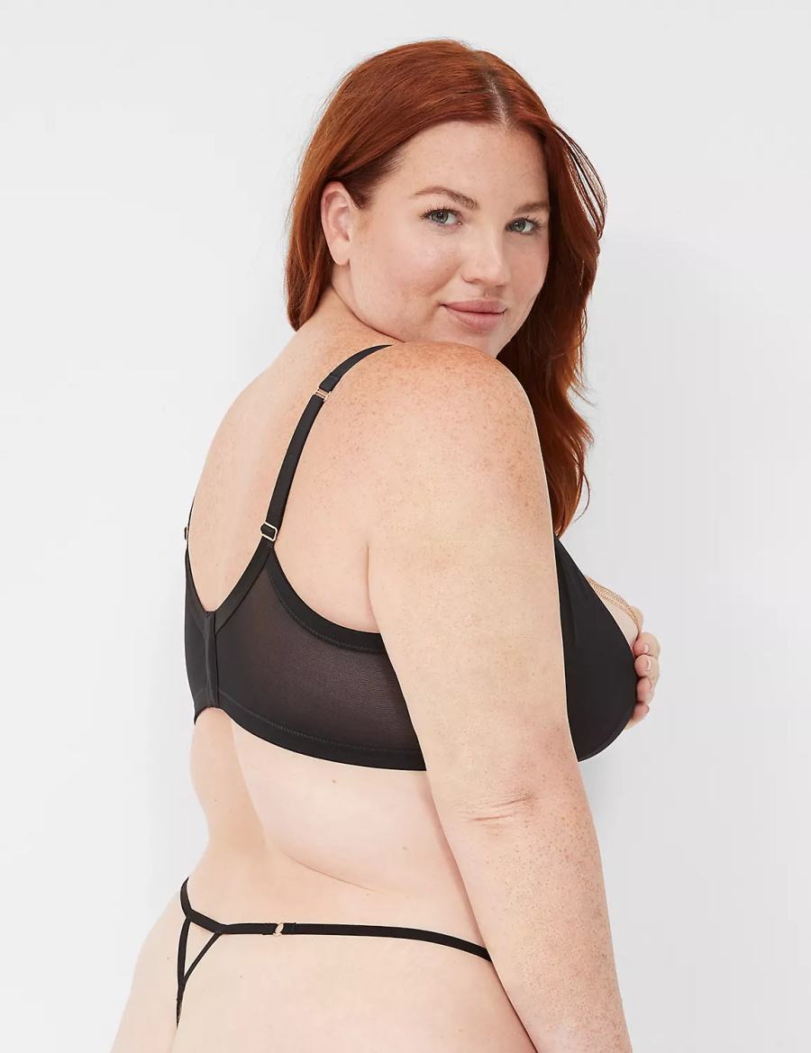 Women Lane Bryant Chain Embellished Thong Panty Black | VBR732RF