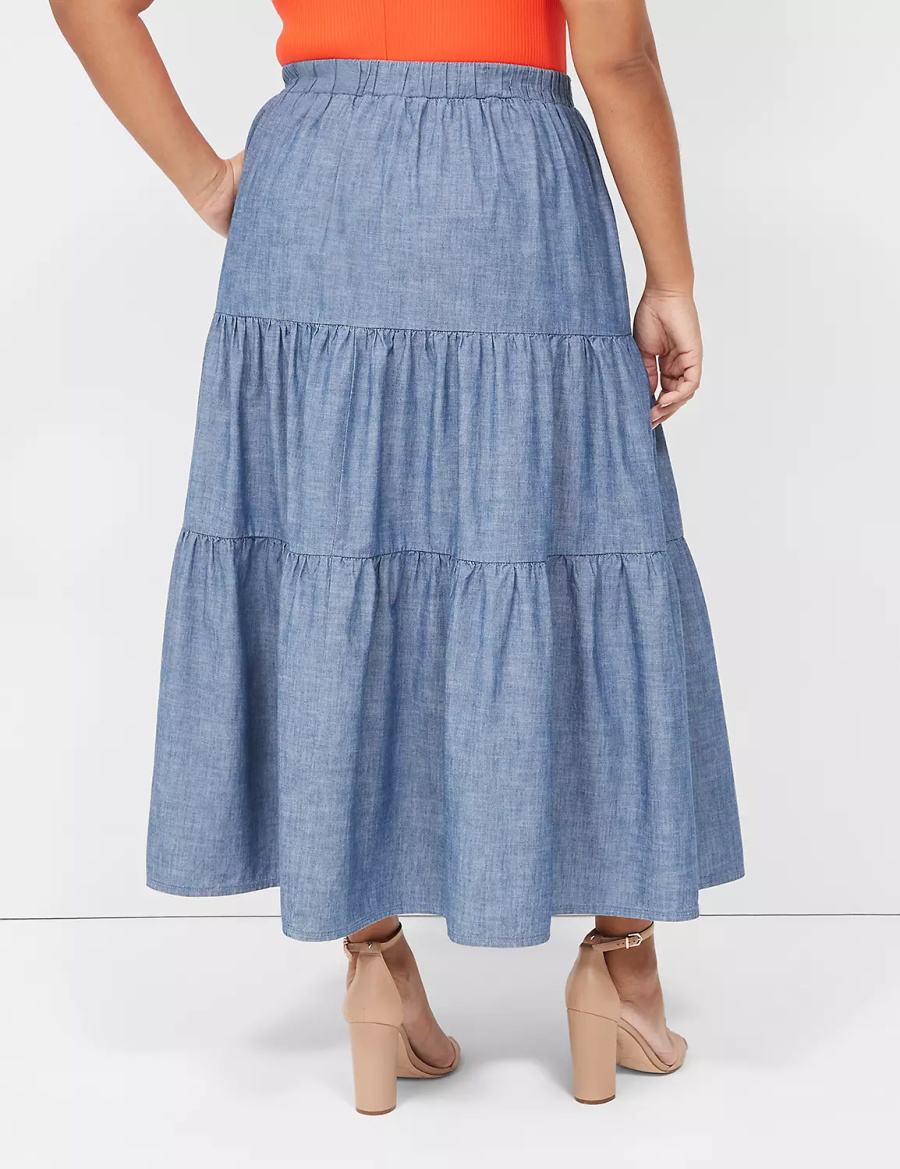 Women Lane Bryant Chambray Maxi Skirts Blue | GPG1973RA