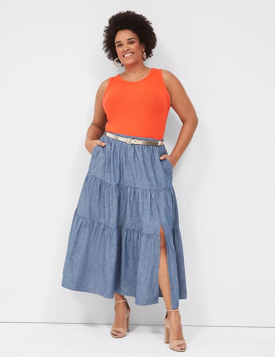 Women Lane Bryant Chambray Maxi Skirts Blue | GPG1973RA