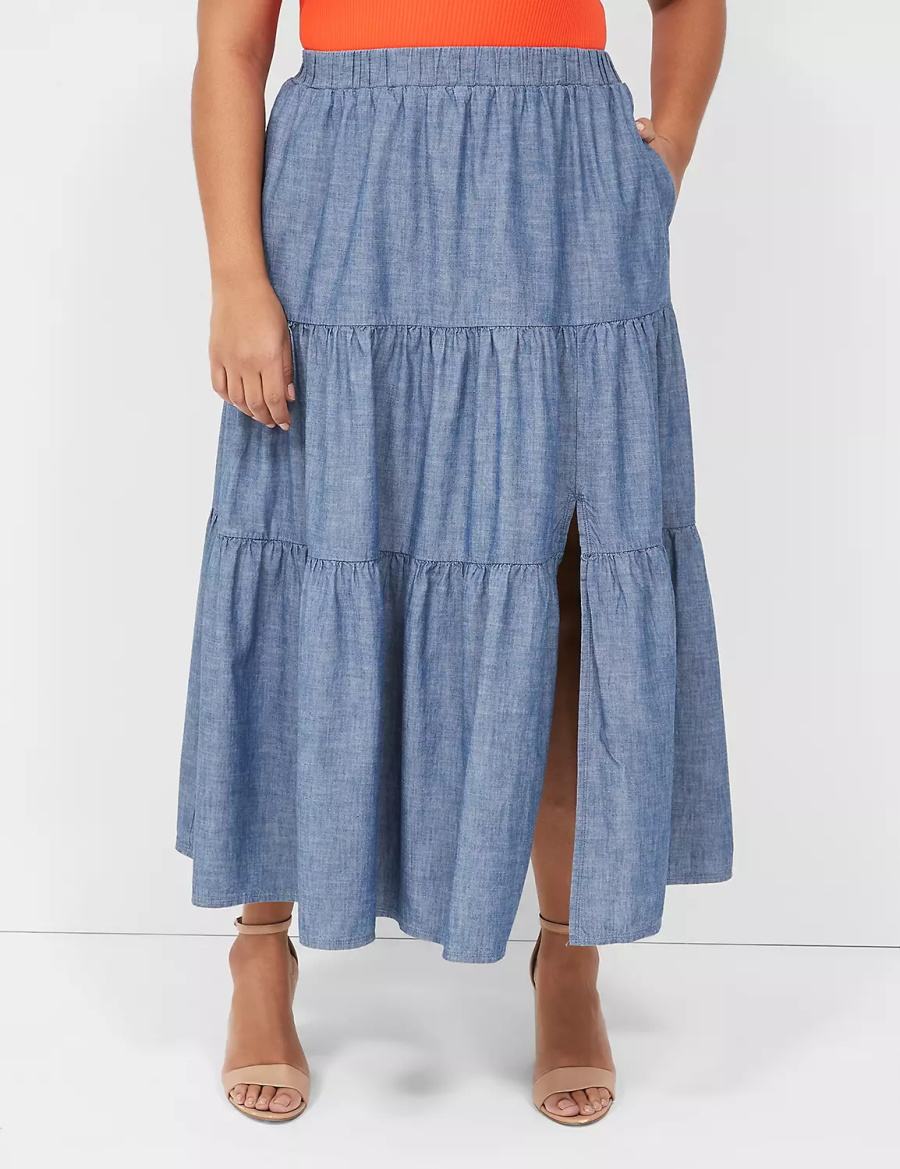 Women Lane Bryant Chambray Maxi Skirts Blue | GPG1973RA