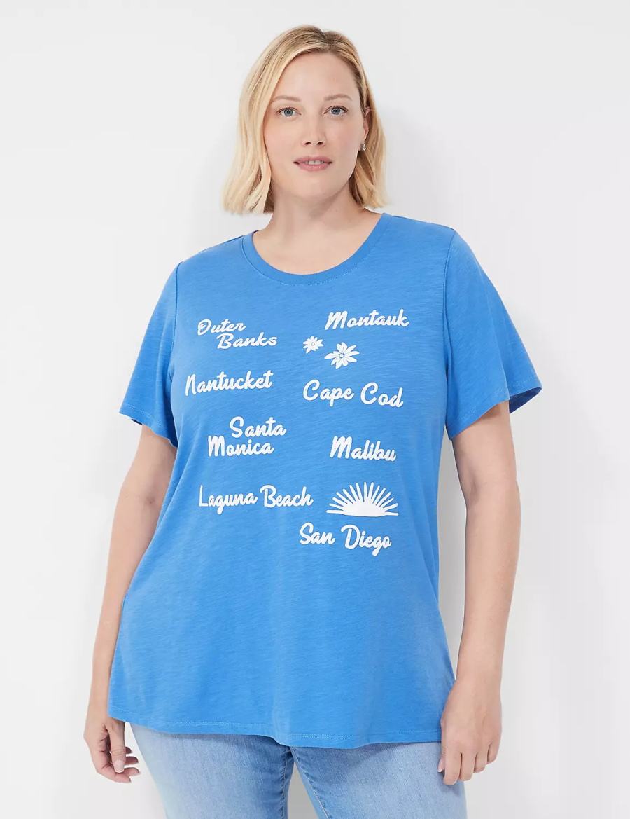 Women Lane Bryant Cities Graphic Tee T Shirts Blue | WOD7152RW