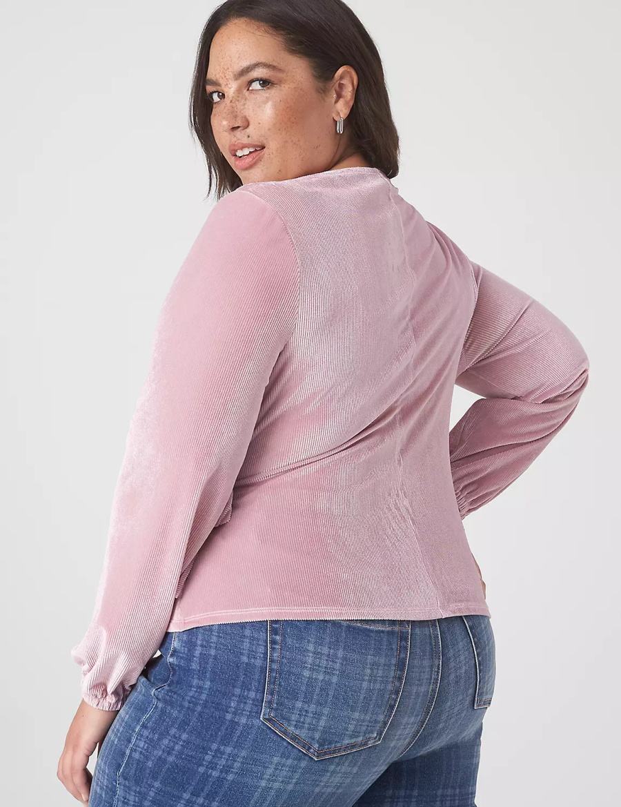 Women Lane Bryant Classic Blouson-Sleeve Surplice Tie Velour Top T Shirts Purple | KVM5453IH