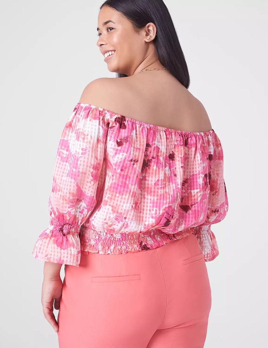 Women Lane Bryant Classic Crop Off-The-Shoulder Chiffon Top Tank Top Pink | WEK993VI