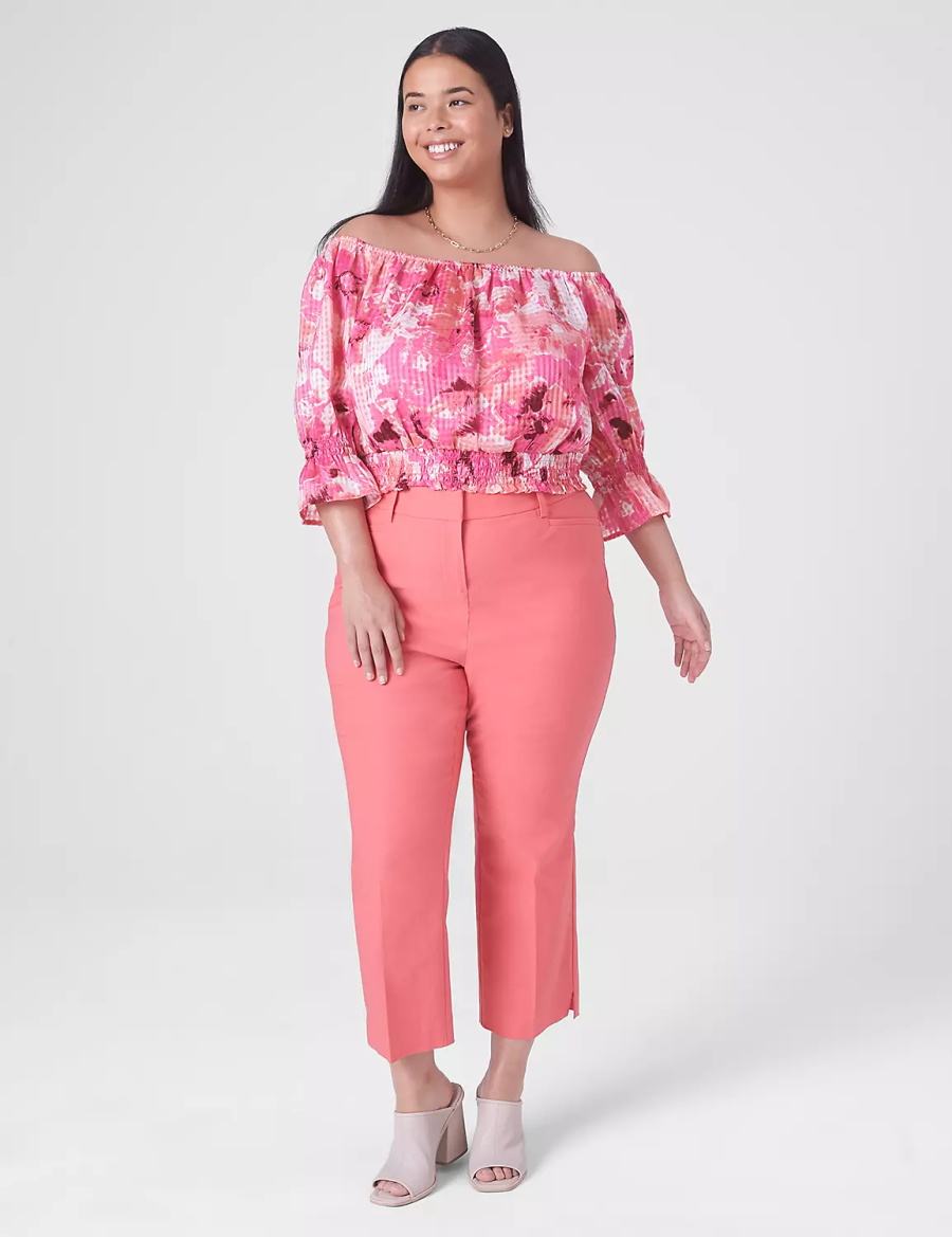 Women Lane Bryant Classic Crop Off-The-Shoulder Chiffon Top Tank Top Pink | WEK993VI