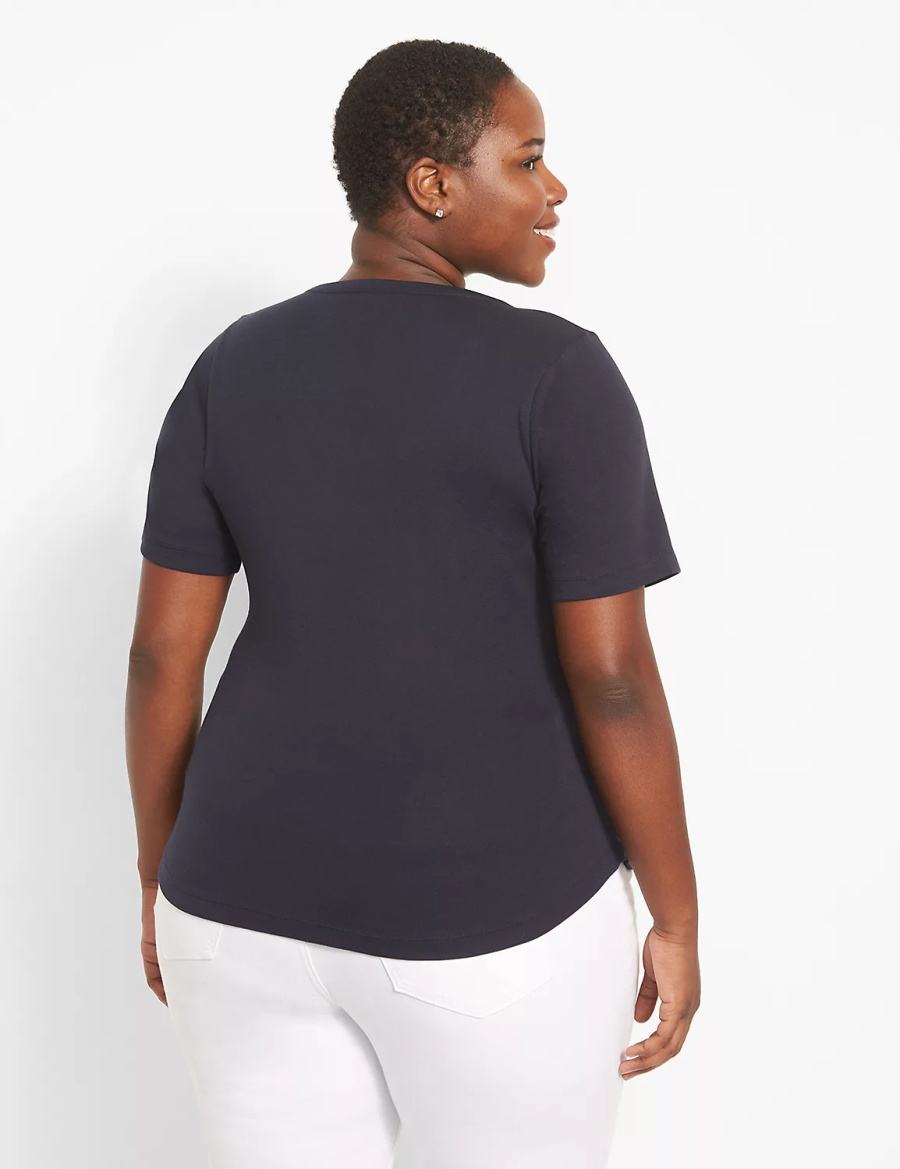 Women Lane Bryant Classic Perfect Sleeve Scoop-Neck Tee T Shirts Blue | HES9023YK