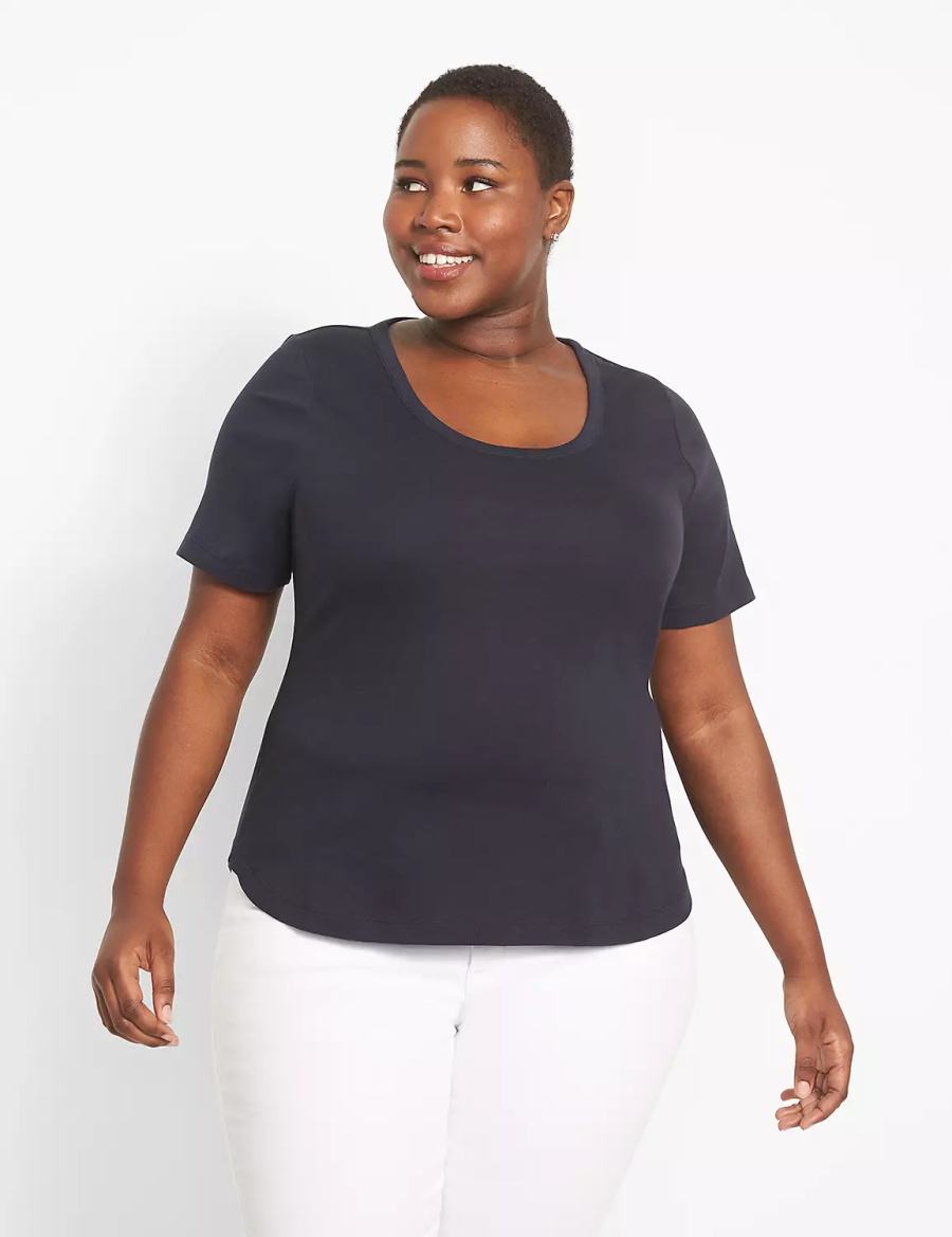 Women Lane Bryant Classic Perfect Sleeve Scoop-Neck Tee T Shirts Blue | HES9023YK