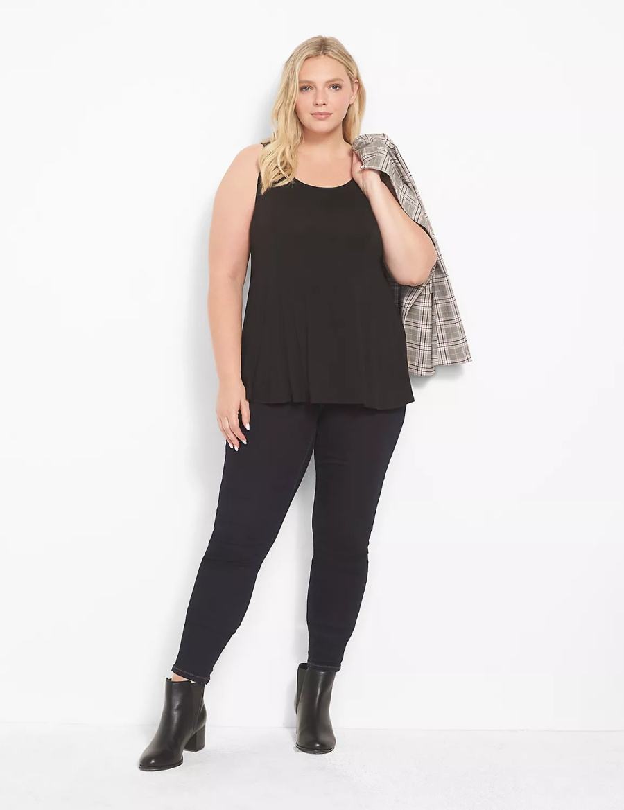 Women Lane Bryant Classic Scoop-Neck Fit & Flare Tank Top Black | YAQ7326ZC