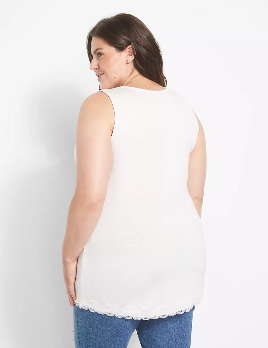 Women Lane Bryant Classic V-Neck Lace-Trim Tank Top White Rose | BLS4577GT