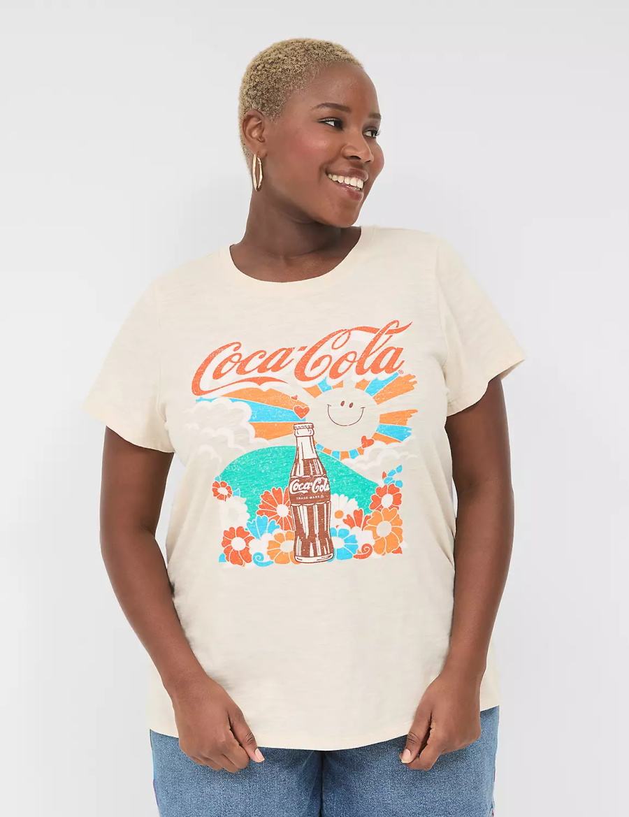 Women Lane Bryant Coca-Cola Graphic Tee T Shirts Cream White | VOZ3366WZ