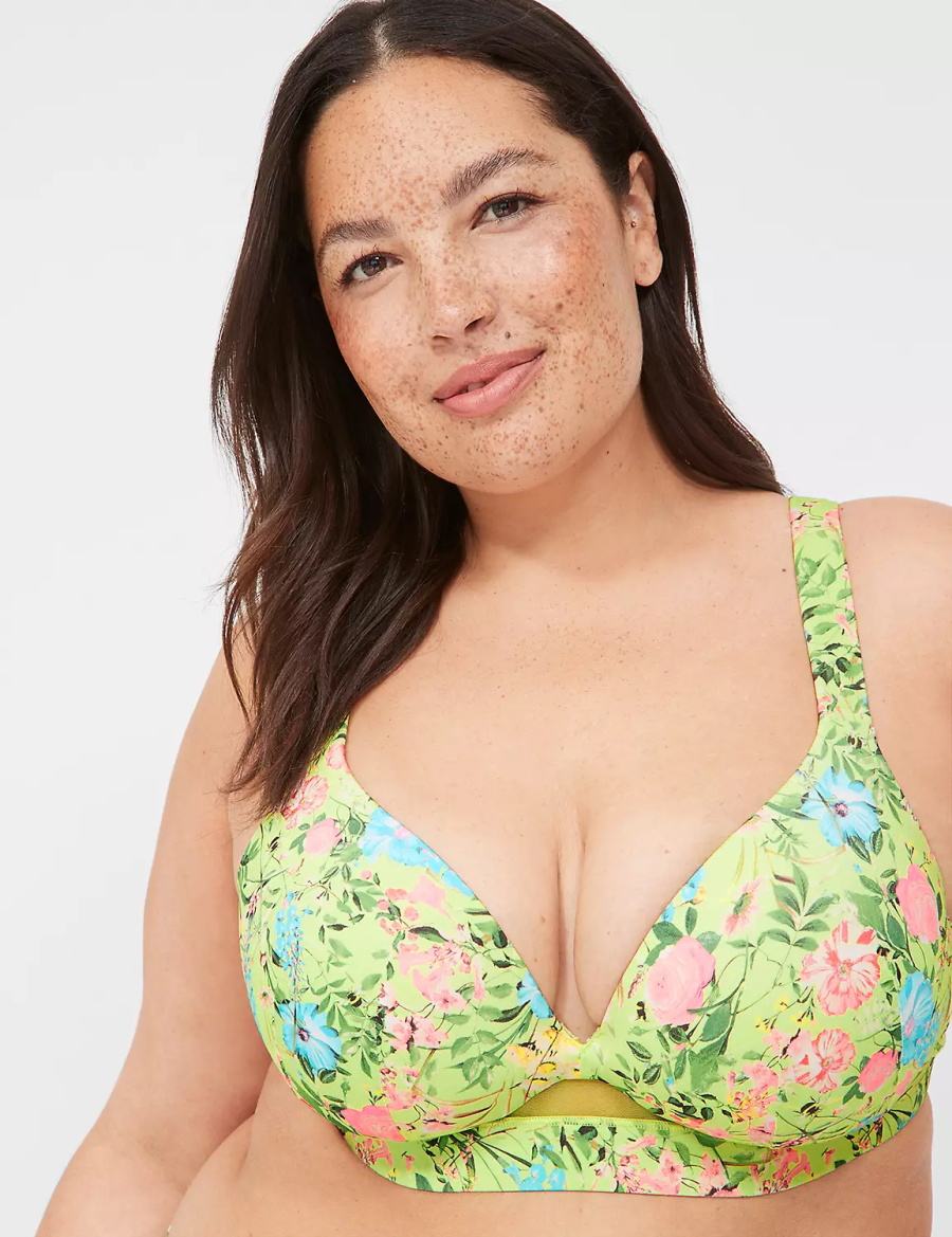 Women Lane Bryant Comfort Bliss Lightly Lined Plunge Bralettes Green | BOC212ZR