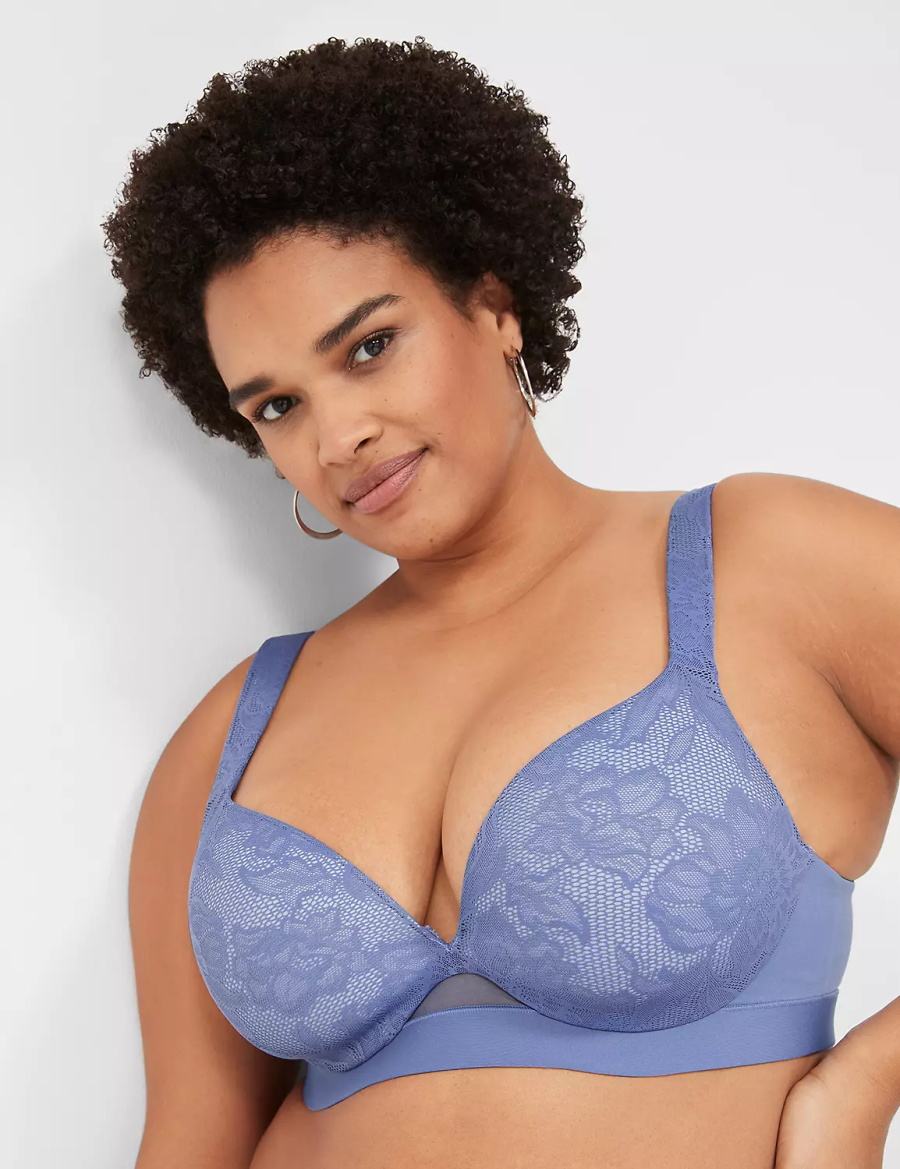 Women Lane Bryant Comfort Bliss Lightly Lined Plunge Bralettes Blue | BRD79100DP