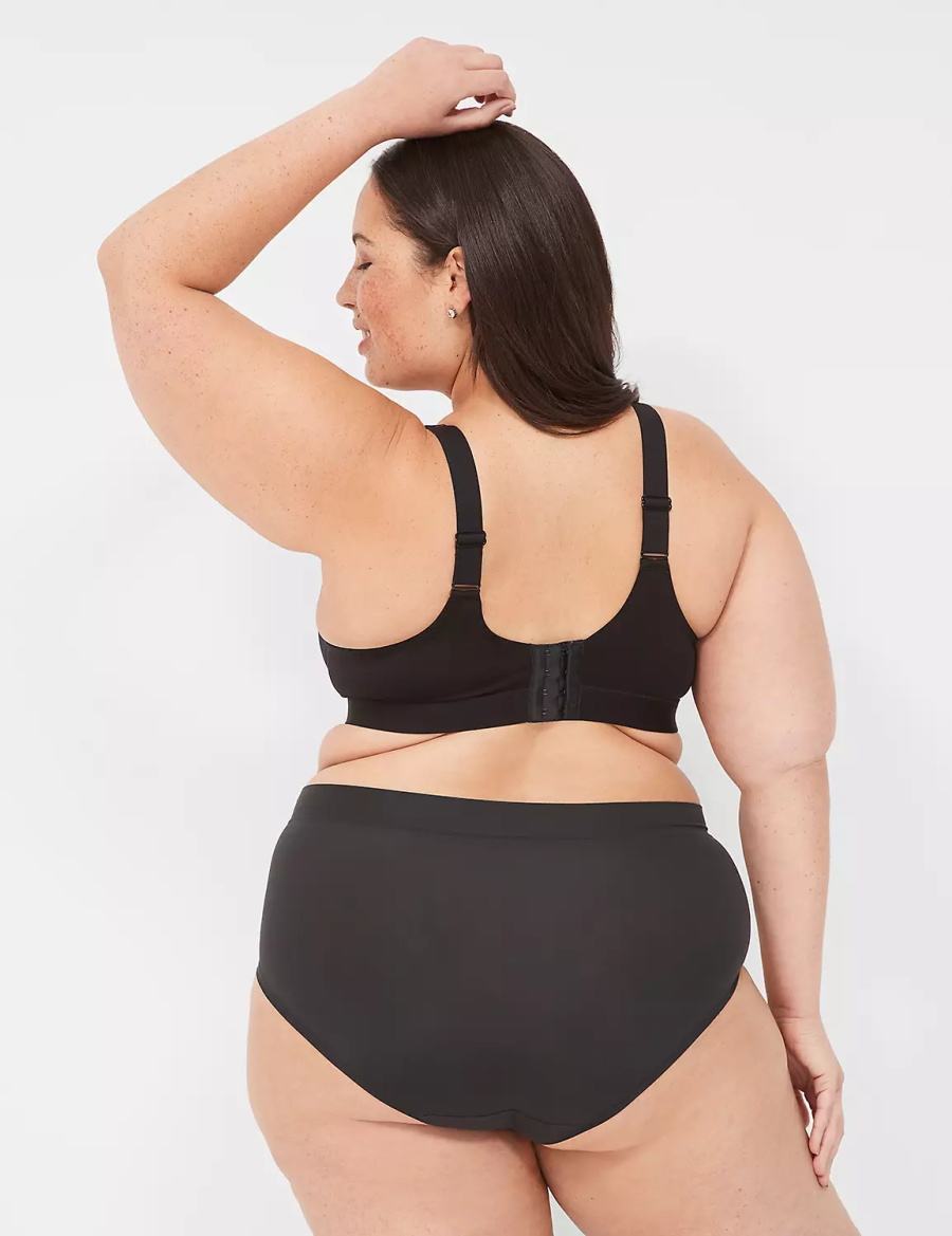 Women Lane Bryant Comfort Bliss Lightly Lined Plunge With Lace Bralettes Black | AXI5136EL