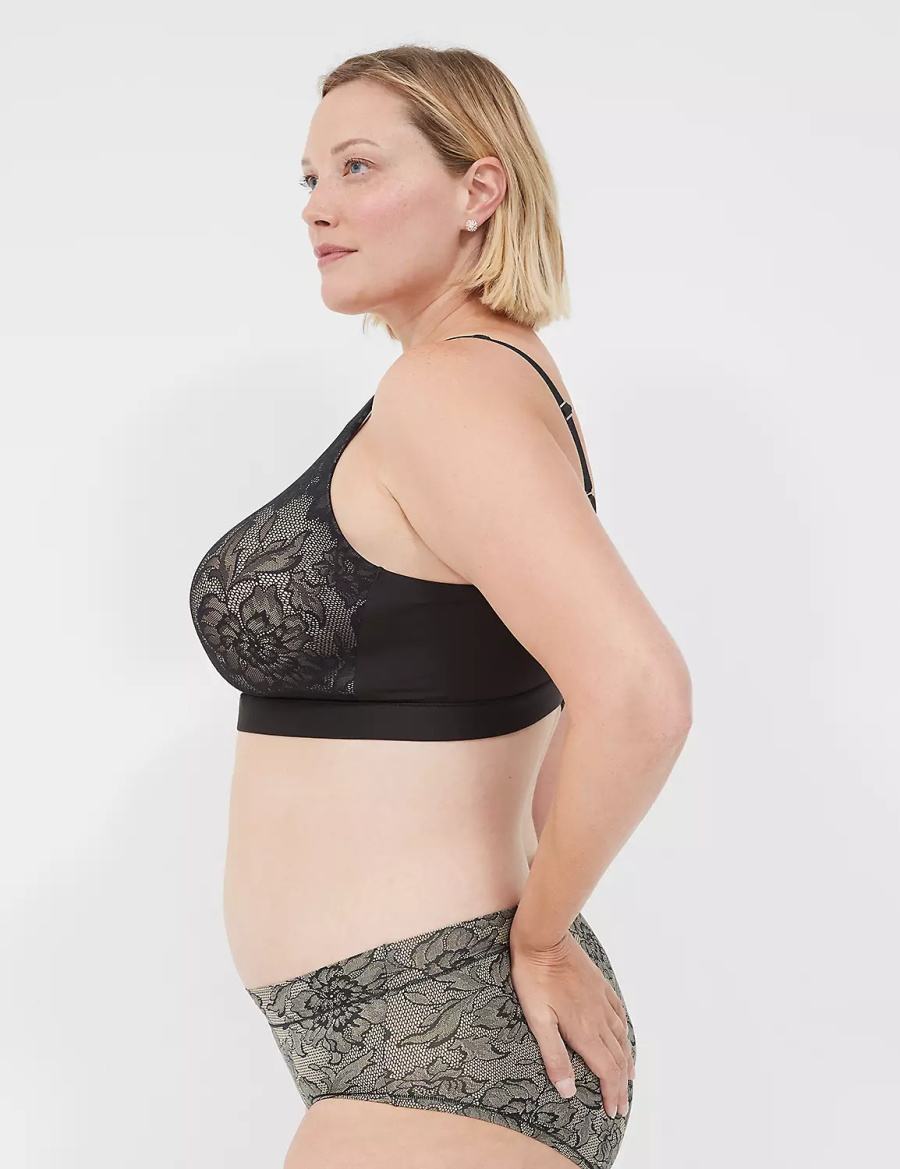 Women Lane Bryant Comfort Bliss Lightly Lined No-Wire With Lace Bralettes Black | JQW1680SS