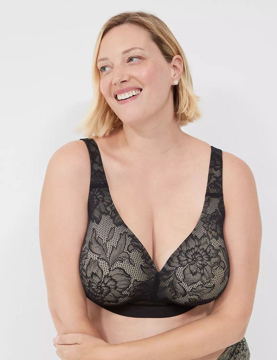 Women Lane Bryant Comfort Bliss Lightly Lined No-Wire With Lace Bralettes Black | JQW1680SS