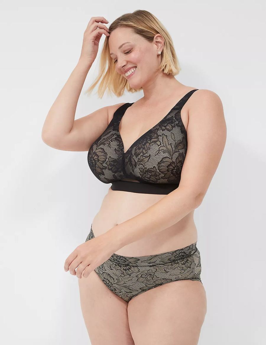 Women Lane Bryant Comfort Bliss Lightly Lined No-Wire With Lace Bralettes Black | JQW1680SS