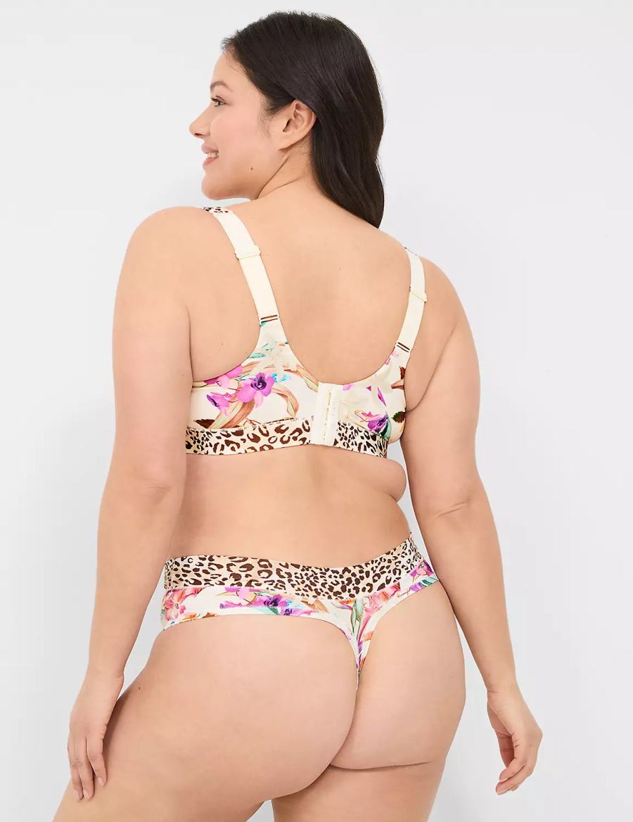 Women Lane Bryant Comfort Bliss Lightly Lined Plunge Bralettes White Multicolor | IBM4028KZ