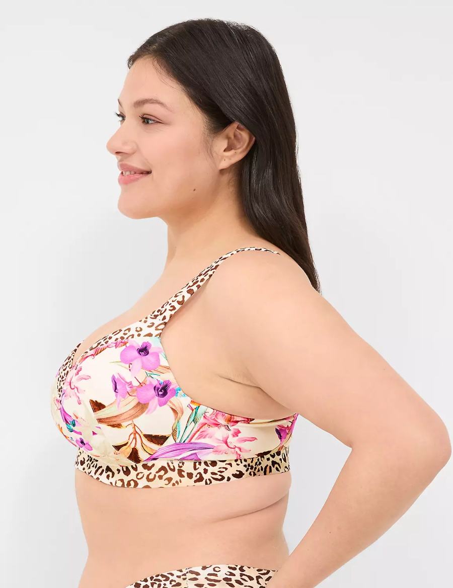 Women Lane Bryant Comfort Bliss Lightly Lined Plunge Bralettes White Multicolor | IBM4028KZ