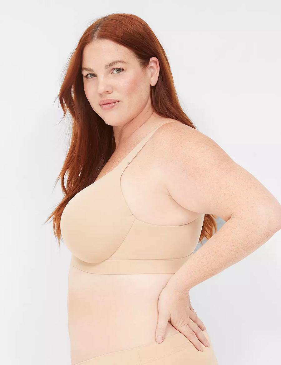 Women Lane Bryant Comfort Bliss Lightly Lined Plunge Bralettes Beige | NMV7256AA