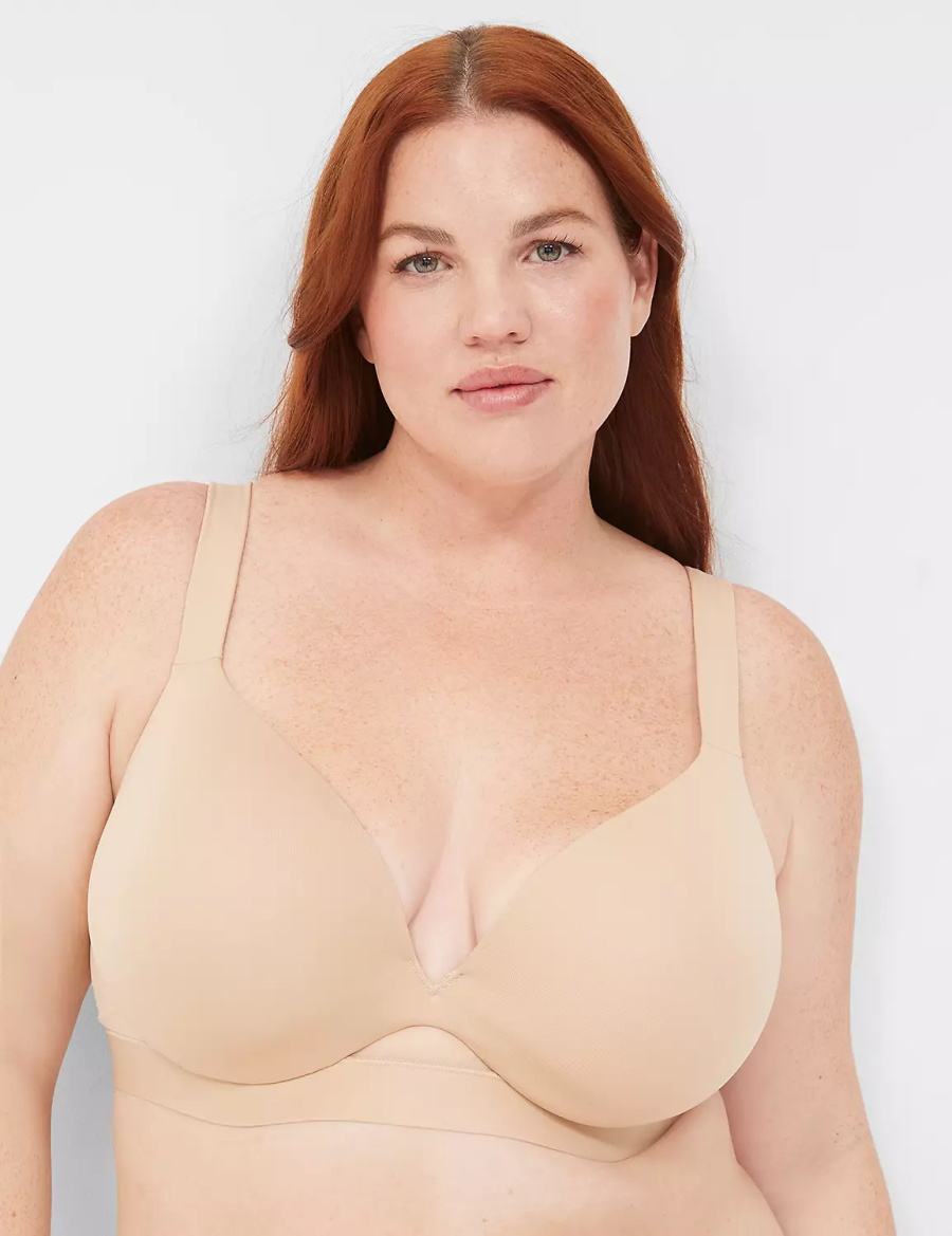 Women Lane Bryant Comfort Bliss Lightly Lined Plunge Bralettes Beige | NMV7256AA