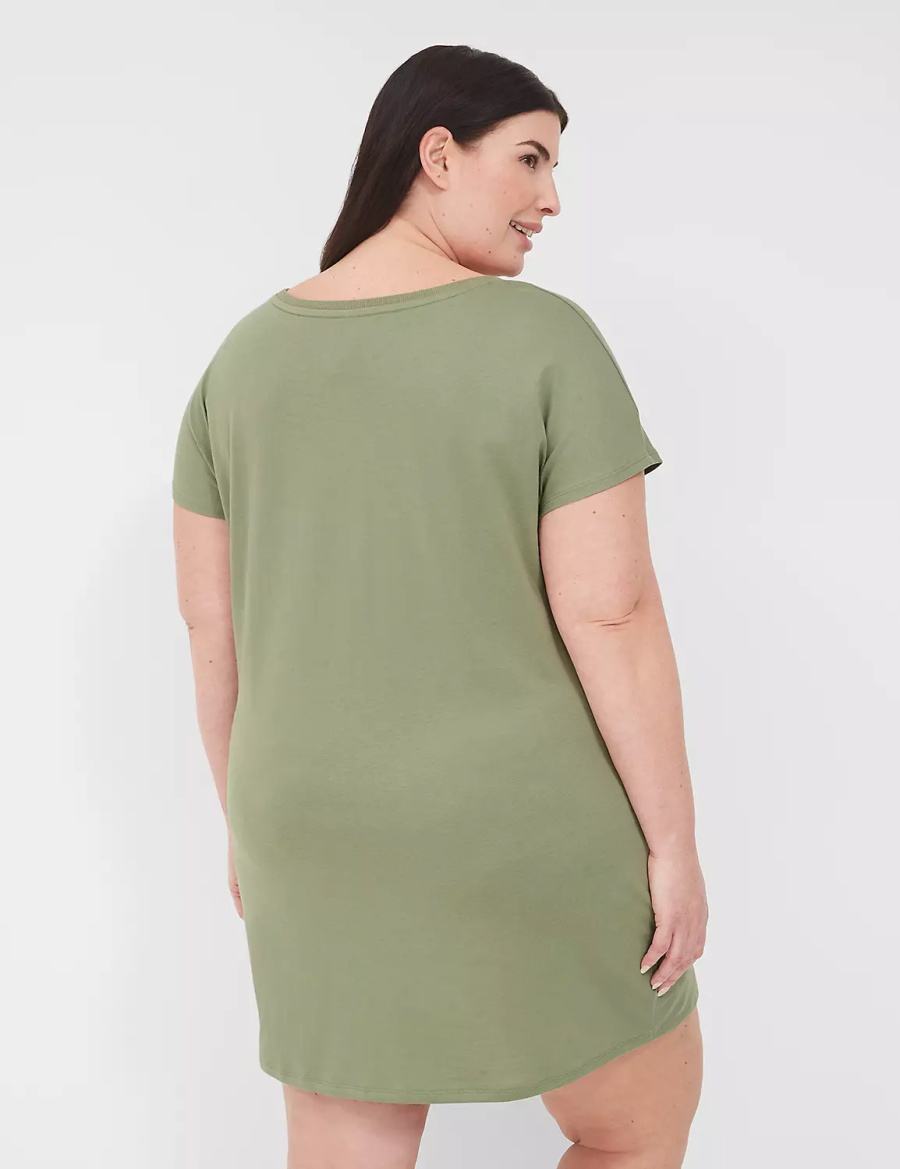 Women Lane Bryant Comfy Cotton Boatneck Sleepshirt T Shirts Green | HQU155VI