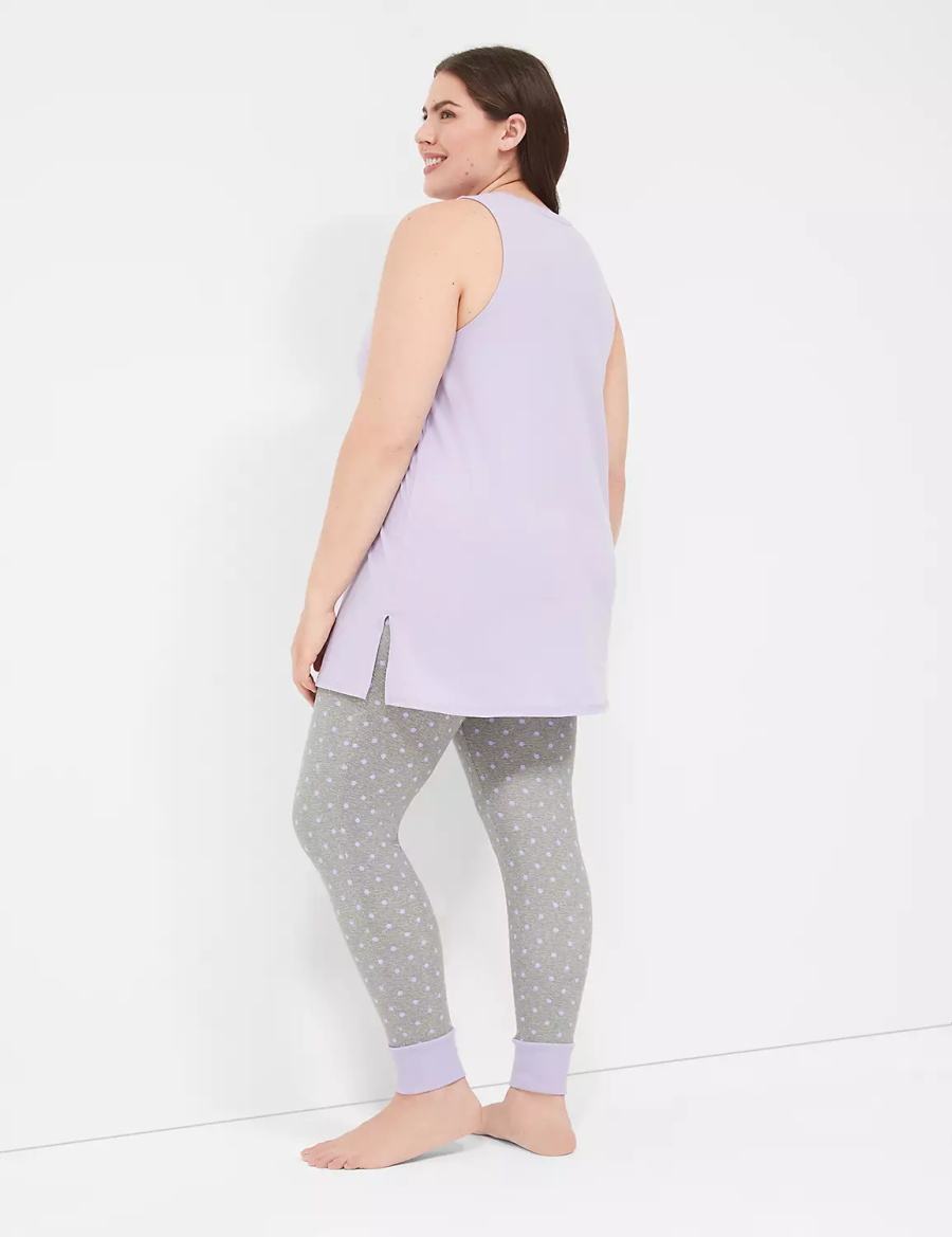 Women Lane Bryant Comfy Cotton Graphic Tunic & Legging PJ Set Pajamas Purple Grey | TSE74100NG